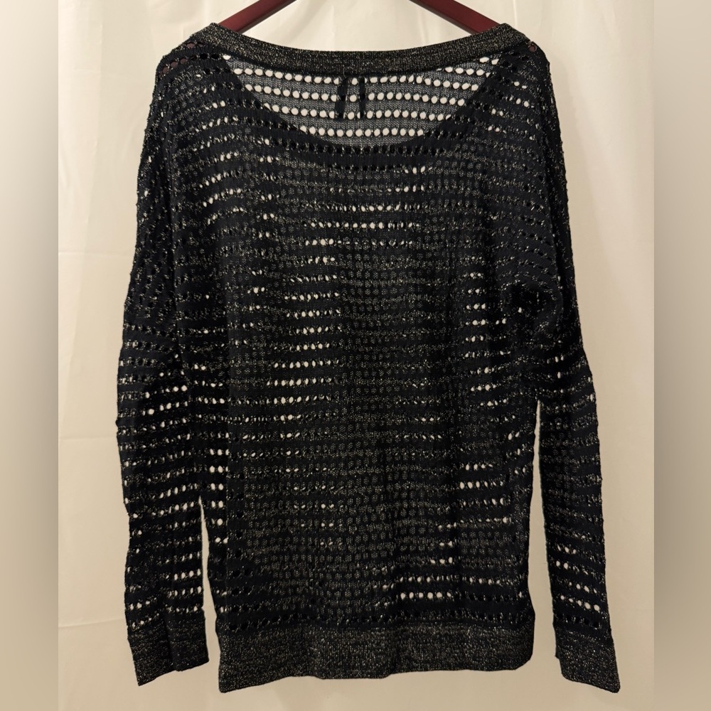 Guess Metallic Black Crochet Open-Knit Women's Sweater
